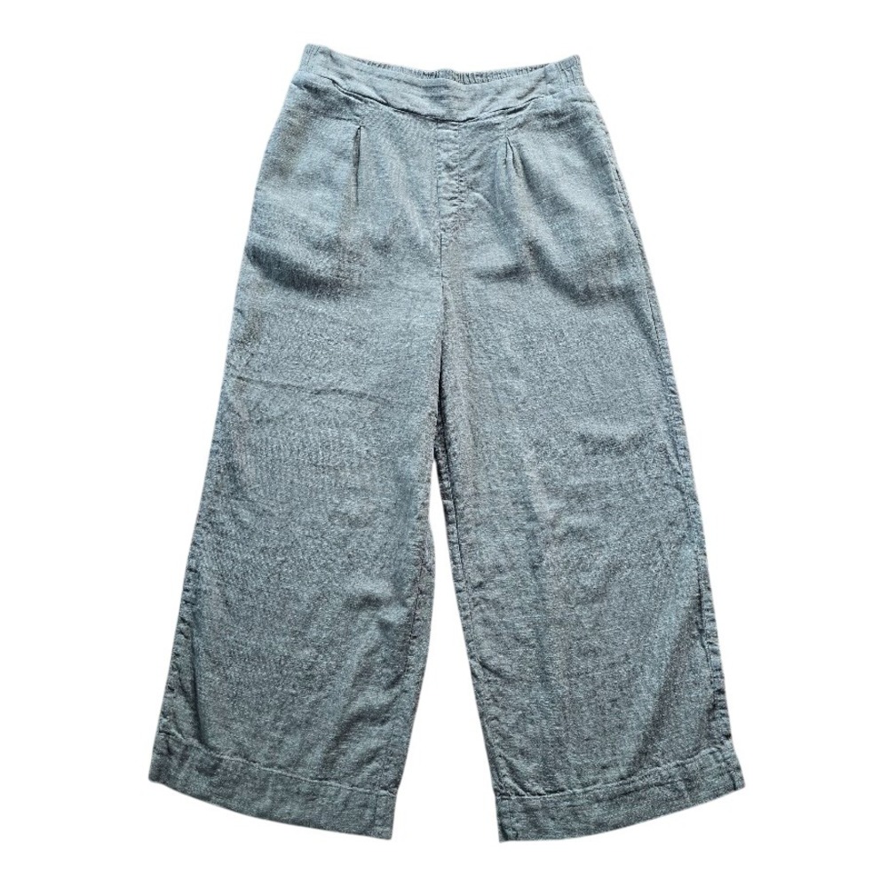 Ella Moss Earthy Green Linen Blend‎ Wide Leg Cropped Pants Women M Coastal Boho